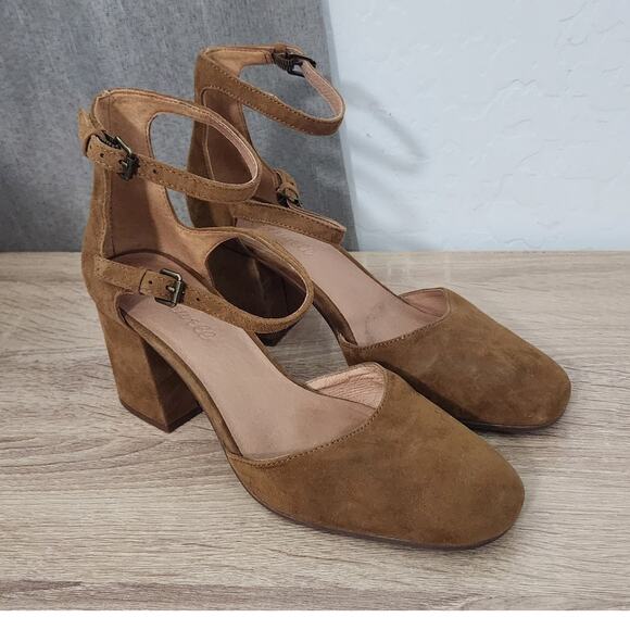 Madewell Annalise Ankle Strap Pump Size 7.5 Brown Suede Leather Block Heels $158 - Picture 1 of 9